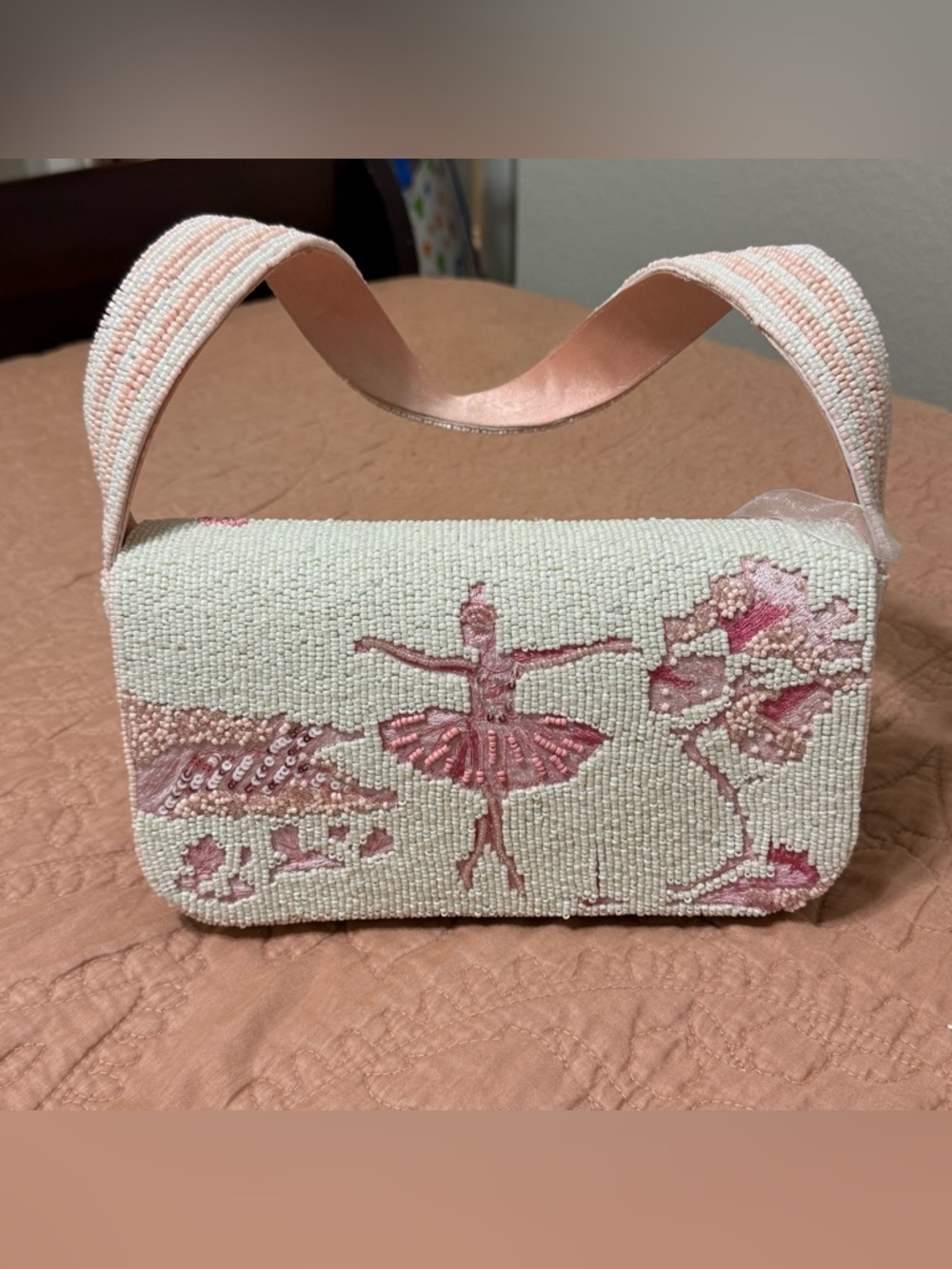 Beaded Pink Ballerina Embroidered Women’s Clutch